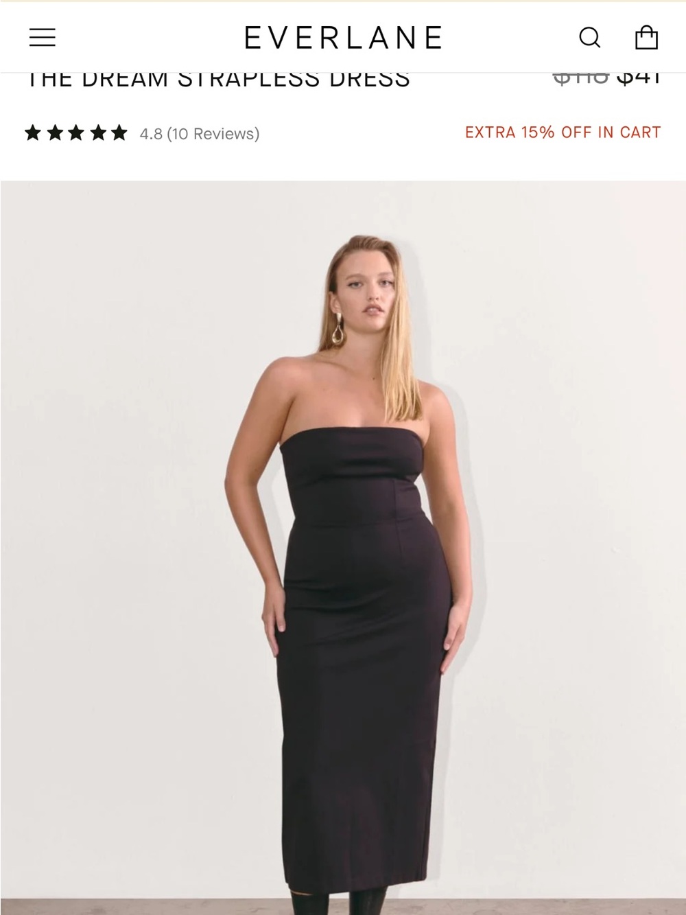 Everlane Black Strapless Midi Dress